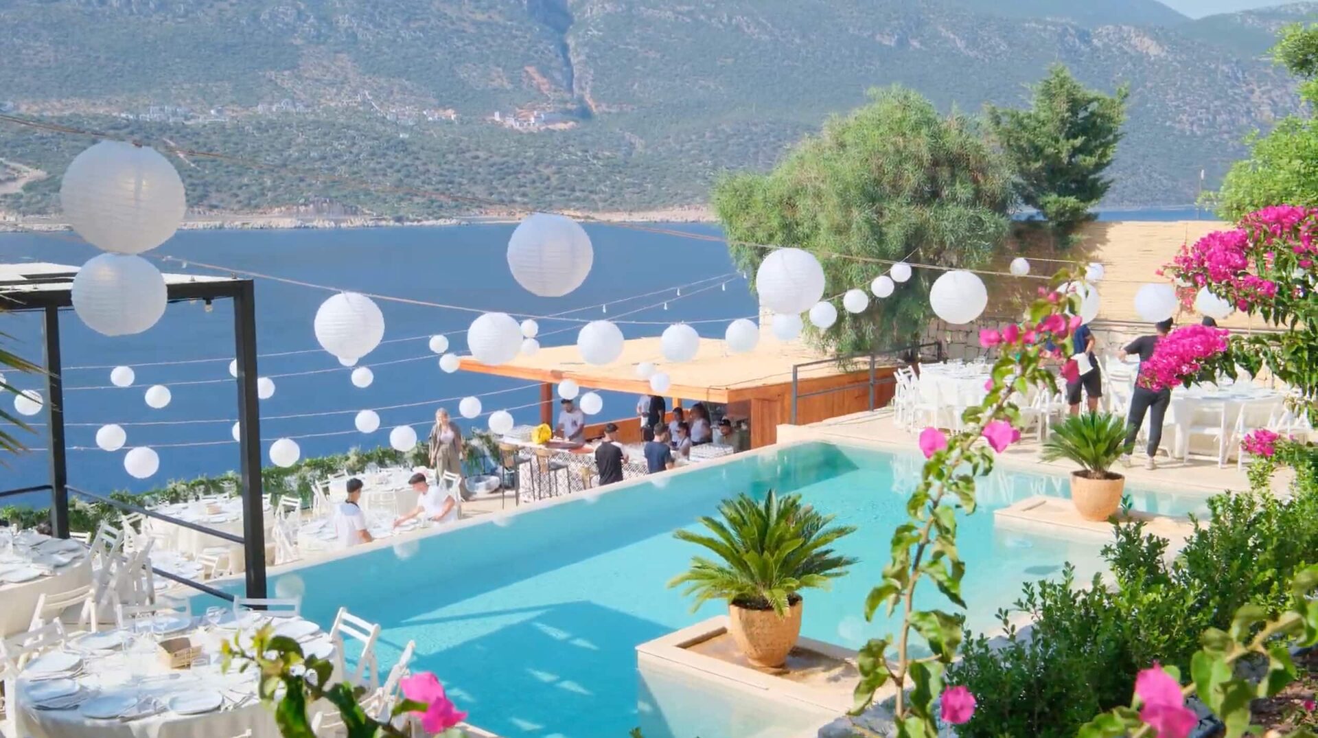 Celebration by the pool with lanterns