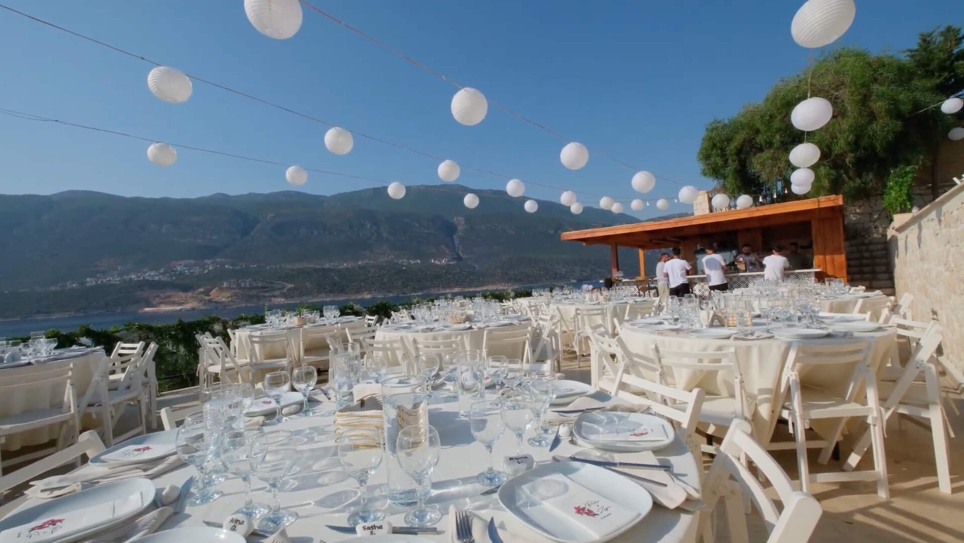 Wedding dinner setup on the villa terrace
