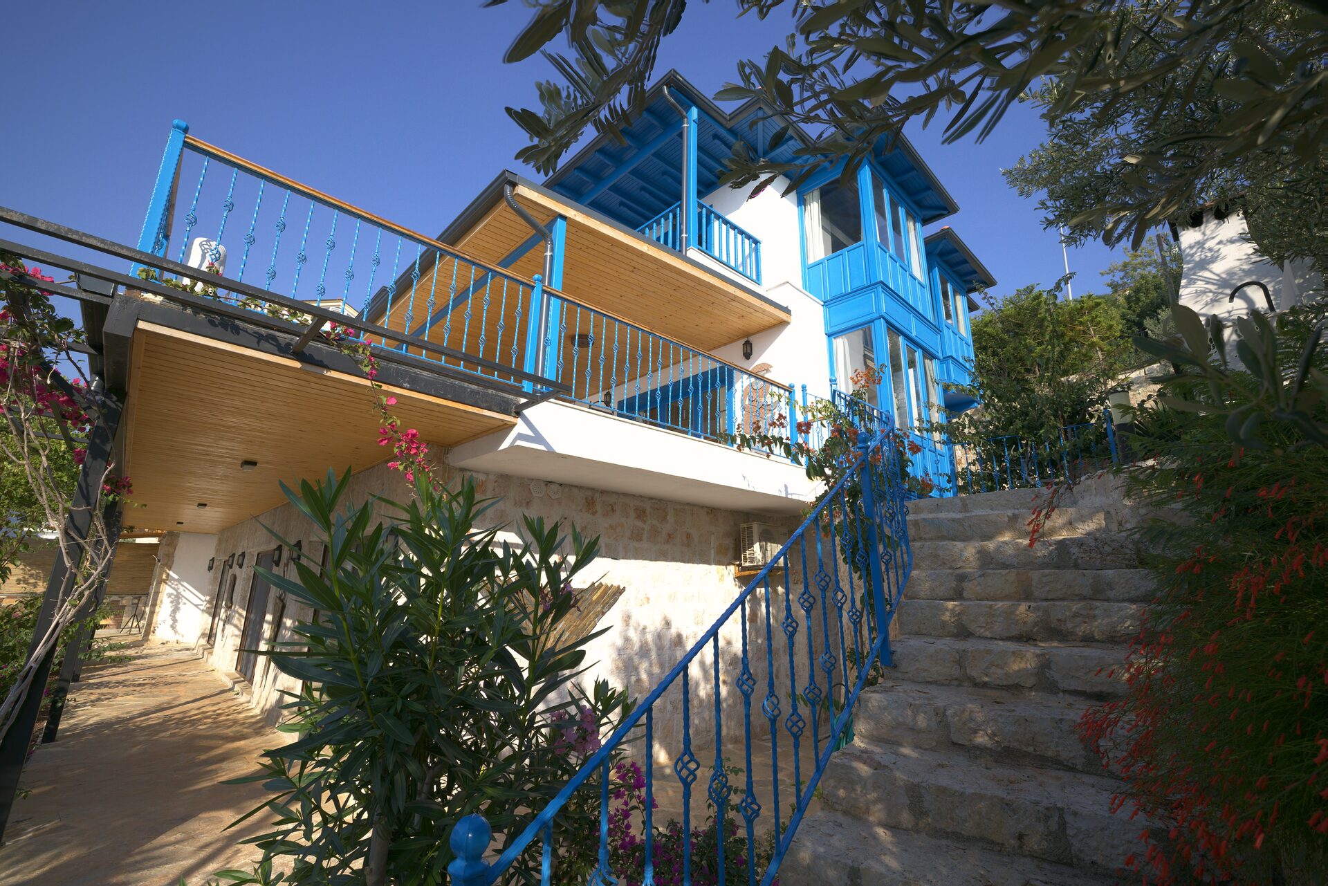 Villa exterior amid gardens